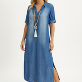 Selene | Denim Luxe con Abertura Lateral