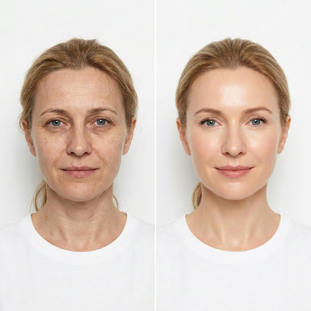 LumyraGlow™ — dispozitiv facial cu LED pe fundal roz gradient